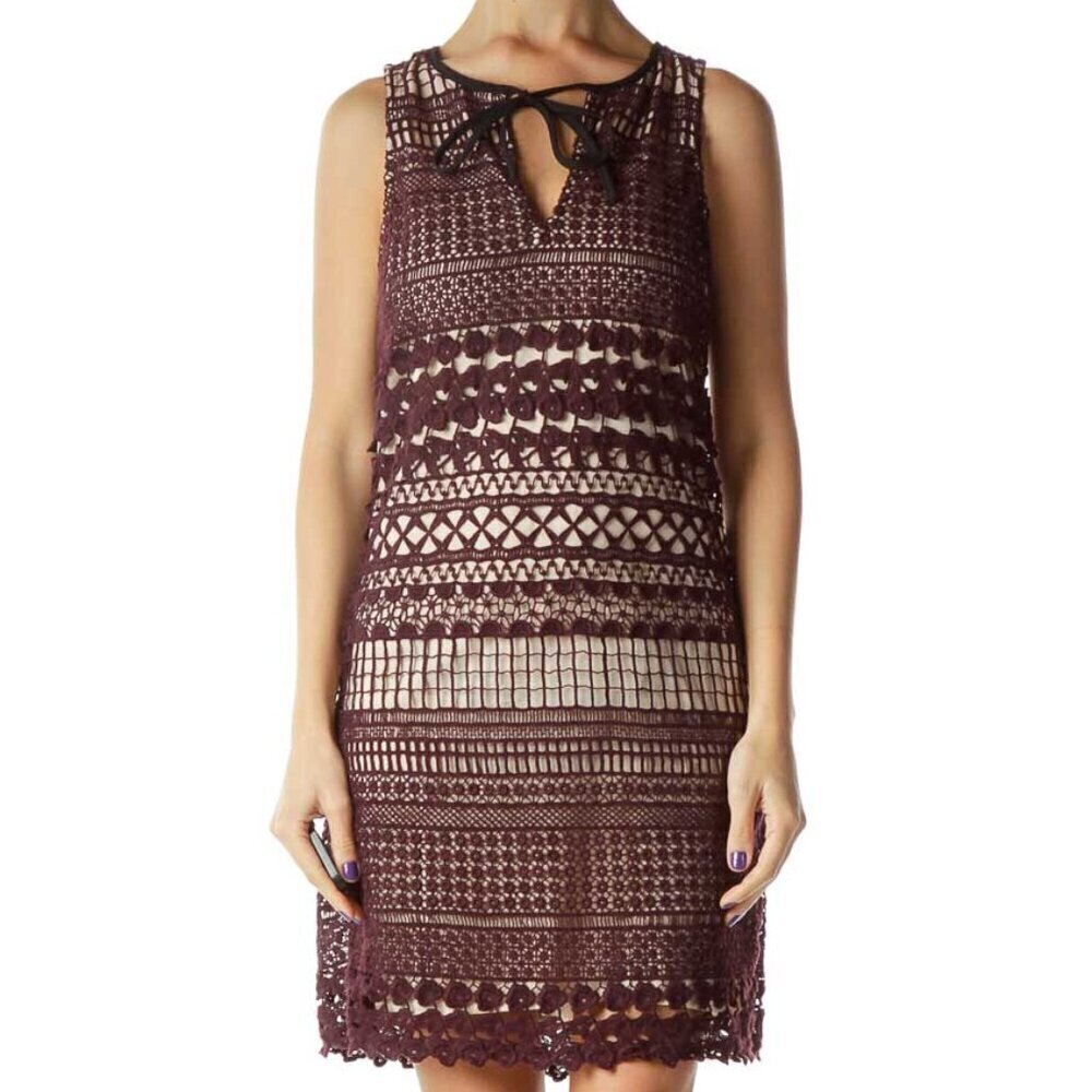 Chelsea28 Burgundy Crocheted Sleeveless Dress